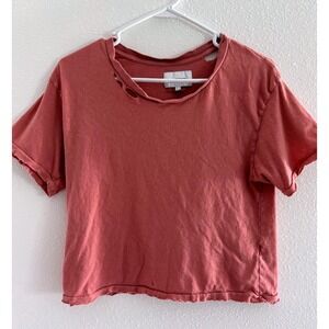 Current/Elliott Shirt Womens 2 Red Distressed Cropped Boho Soft Lounge Sporty‎